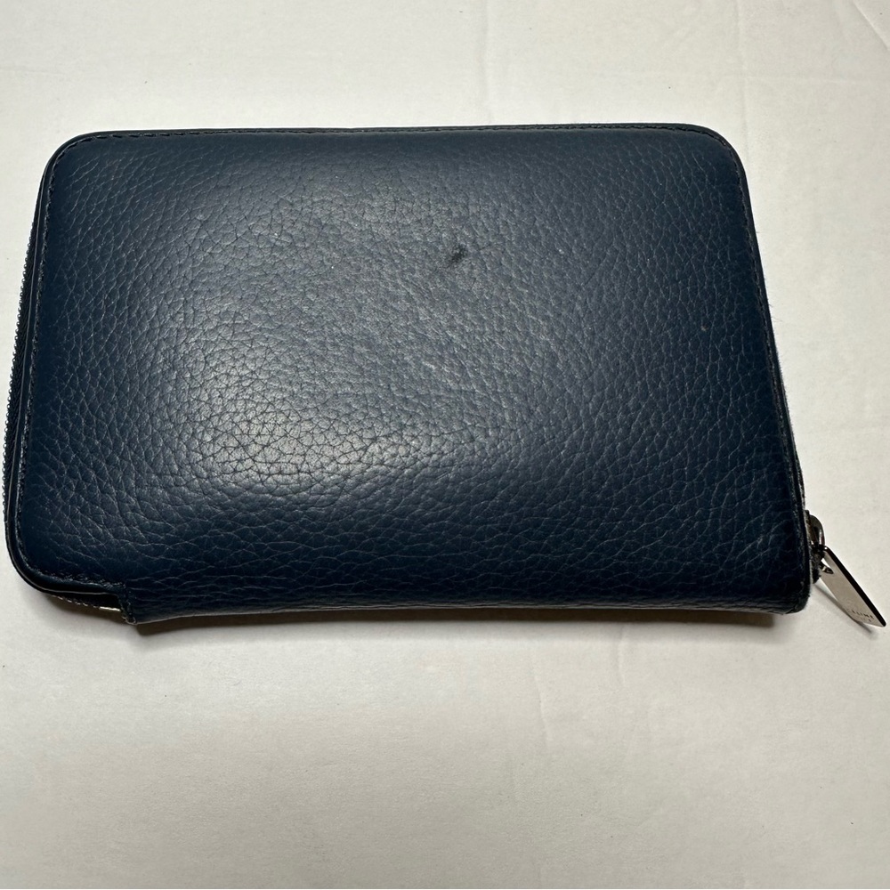 Celine Vintage Multifuction Grained Calfskin Dark Blue Zip Around Compact